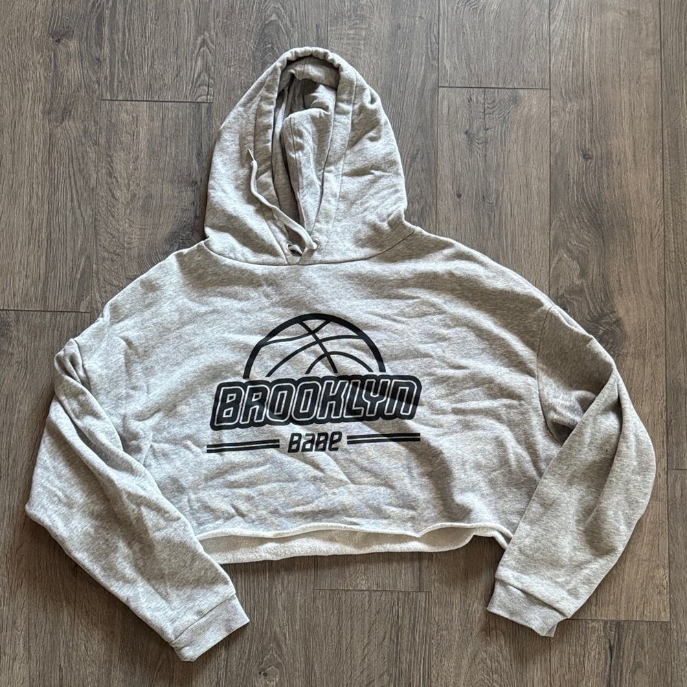 H&M Gray Cropped 'Brooklyn Babe' Hoodie
